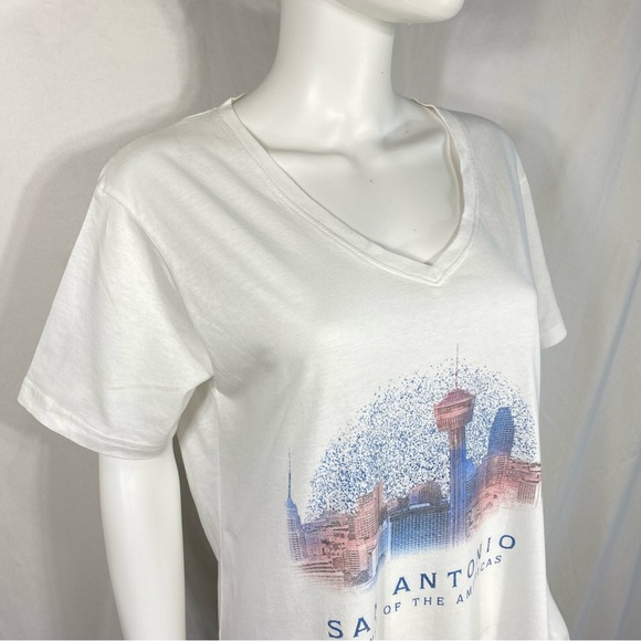 A Souvenir Tower of the Americas San Antonio Skyline V-Neck White Tee - Picture 3 of 8